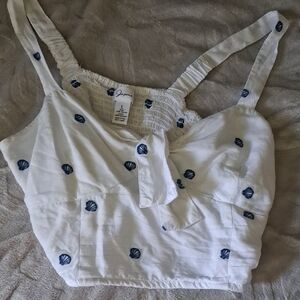 CutestvWhite Tank Top with Blue Shells! By JAPNA